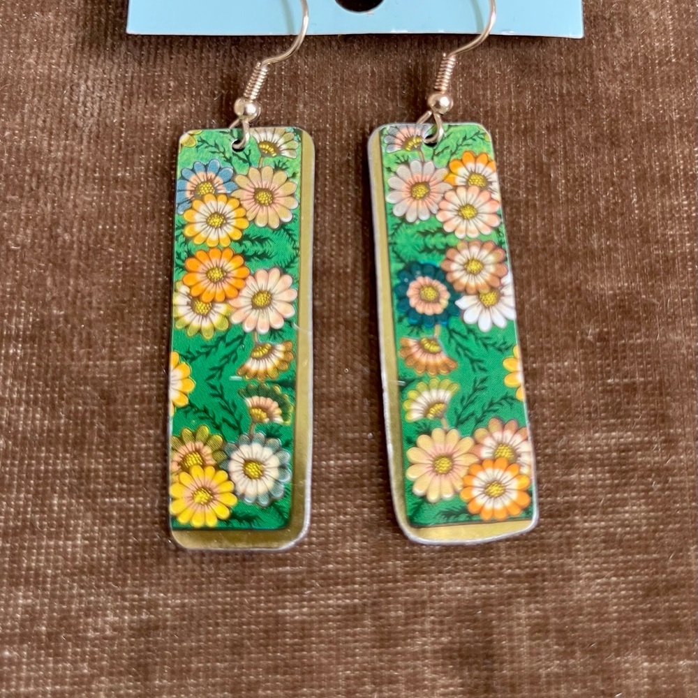 Floral Multicolor Rectangular Earrings - Picture 2 of 4